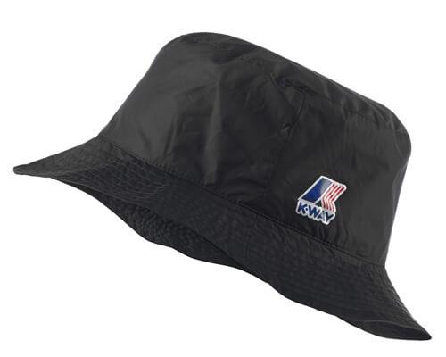 Cappello nero modello pescatore antipioggia, impermeabile ed impacchettabile con logo stampato